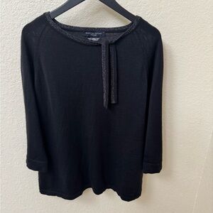 Marina Rinaldi Black Blouse with Ribbon Details wool acrylic Made in Italy